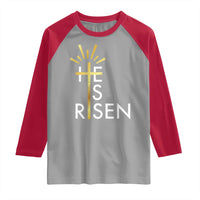 He Is Risen Raglan Shirt Christian Easter Day Religious Bible Verse Cross