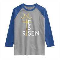 He Is Risen Raglan Shirt Christian Easter Day Religious Bible Verse Cross
