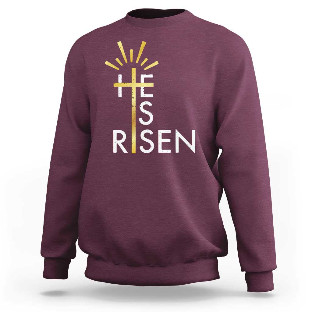 He Is Risen Sweatshirt Christian Easter Day Religious Bible Verse Cross