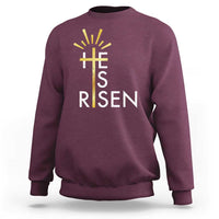 He Is Risen Sweatshirt Christian Easter Day Religious Bible Verse Cross