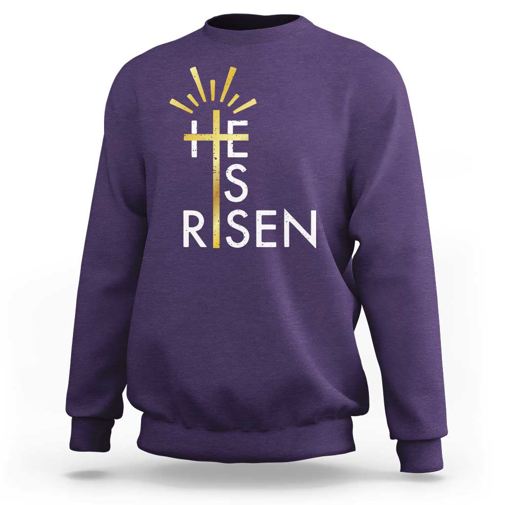 He Is Risen Sweatshirt Christian Easter Day Religious Bible Verse Cross
