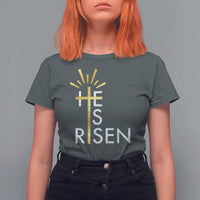 He Is Risen T Shirt For Women Christian Easter Day Religious Bible Verse Cross