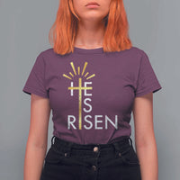 He Is Risen T Shirt For Women Christian Easter Day Religious Bible Verse Cross