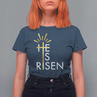 He Is Risen T Shirt For Women Christian Easter Day Religious Bible Verse Cross