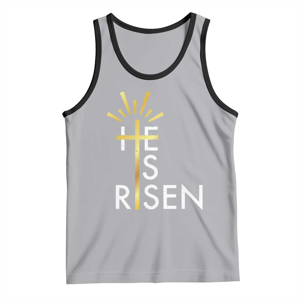 He Is Risen Tank Top Christian Easter Day Religious Bible Verse Cross