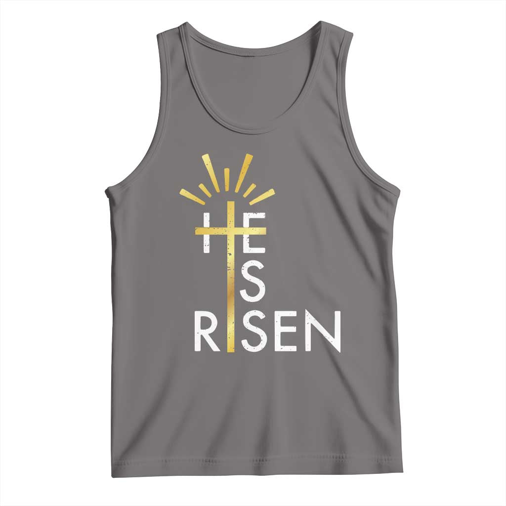 He Is Risen Tank Top Christian Easter Day Religious Bible Verse Cross