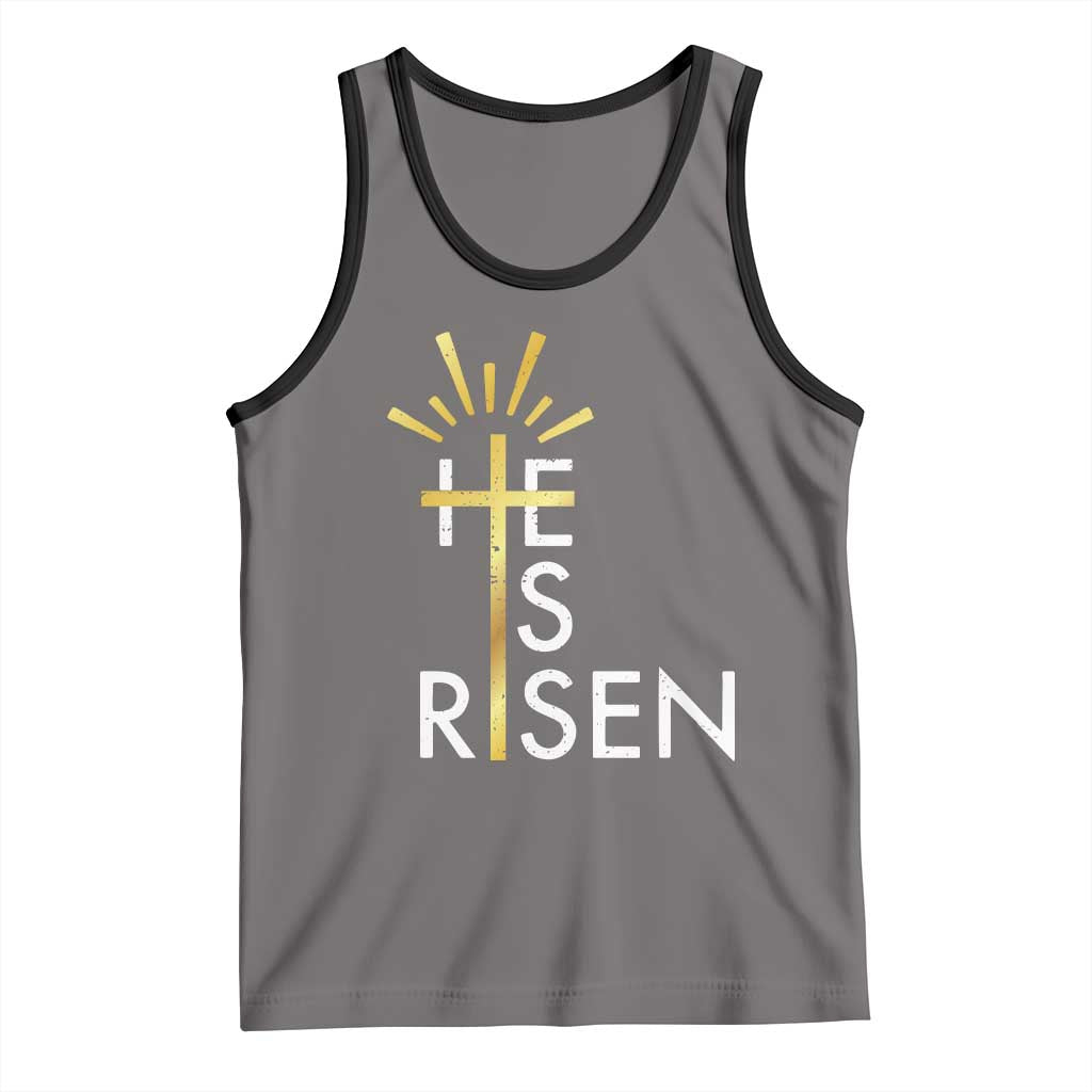 He Is Risen Tank Top Christian Easter Day Religious Bible Verse Cross