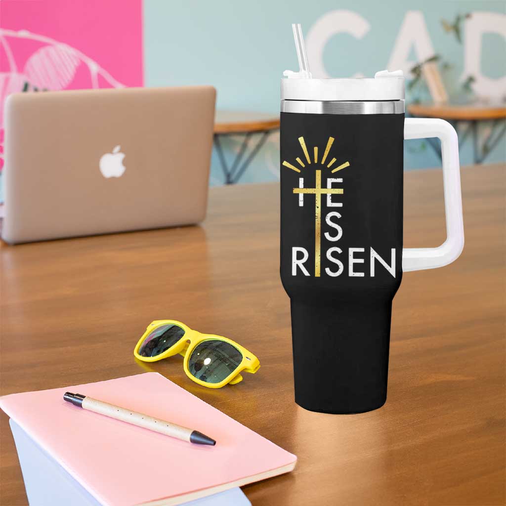 He Is Risen Tumbler With Handle Christian Easter Day Religious Bible Verse Cross