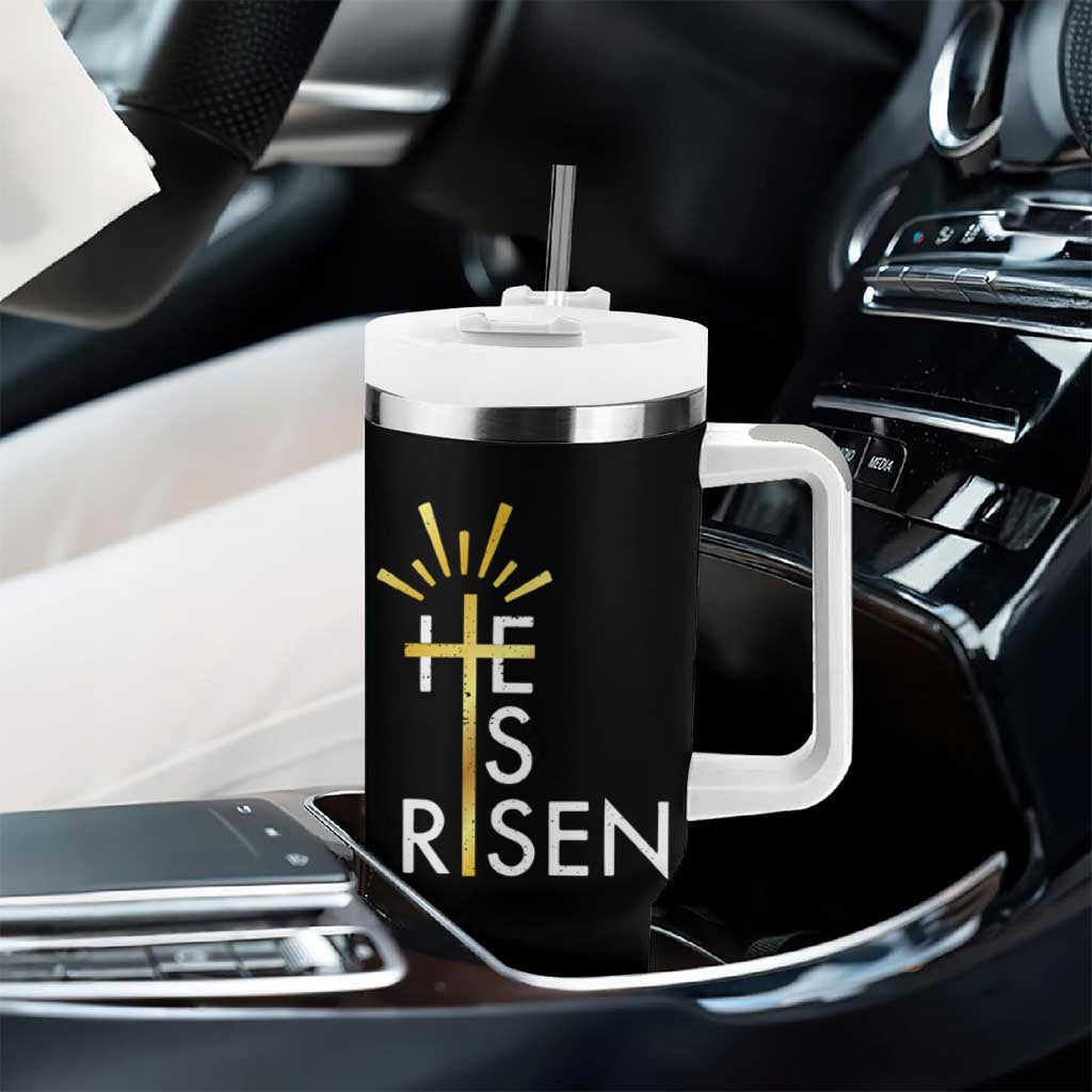 He Is Risen Tumbler With Handle Christian Easter Day Religious Bible Verse Cross