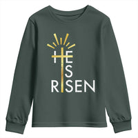He Is Risen Youth Sweatshirt Christian Easter Day Religious Bible Verse Cross