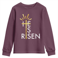 He Is Risen Youth Sweatshirt Christian Easter Day Religious Bible Verse Cross