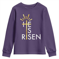 He Is Risen Youth Sweatshirt Christian Easter Day Religious Bible Verse Cross