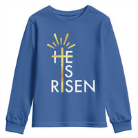 He Is Risen Youth Sweatshirt Christian Easter Day Religious Bible Verse Cross