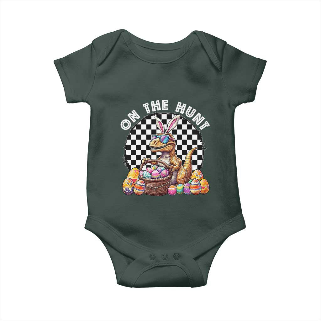 Funny Easter Day Dinosaur Bunny Baby Onesie On The Hunt Egg Hunting