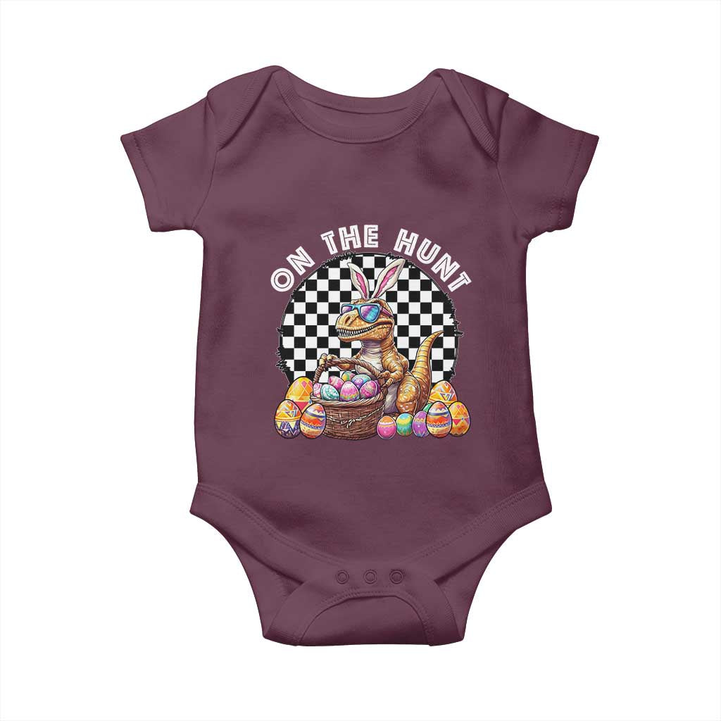Funny Easter Day Dinosaur Bunny Baby Onesie On The Hunt Egg Hunting