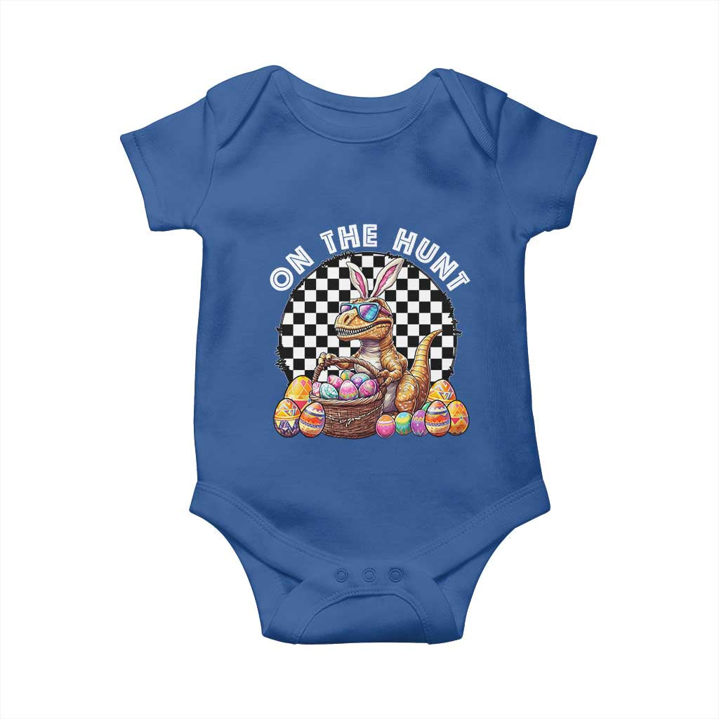 Funny Easter Day Dinosaur Bunny Baby Onesie On The Hunt Egg Hunting