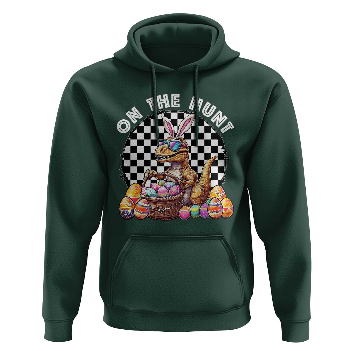 Funny Easter Day Dinosaur Bunny Hoodie On The Hunt Egg Hunting