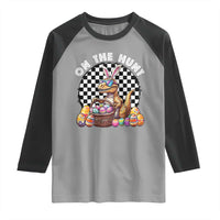 Funny Easter Day Dinosaur Bunny Raglan Shirt On The Hunt Egg Hunting