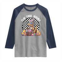 Funny Easter Day Dinosaur Bunny Raglan Shirt On The Hunt Egg Hunting