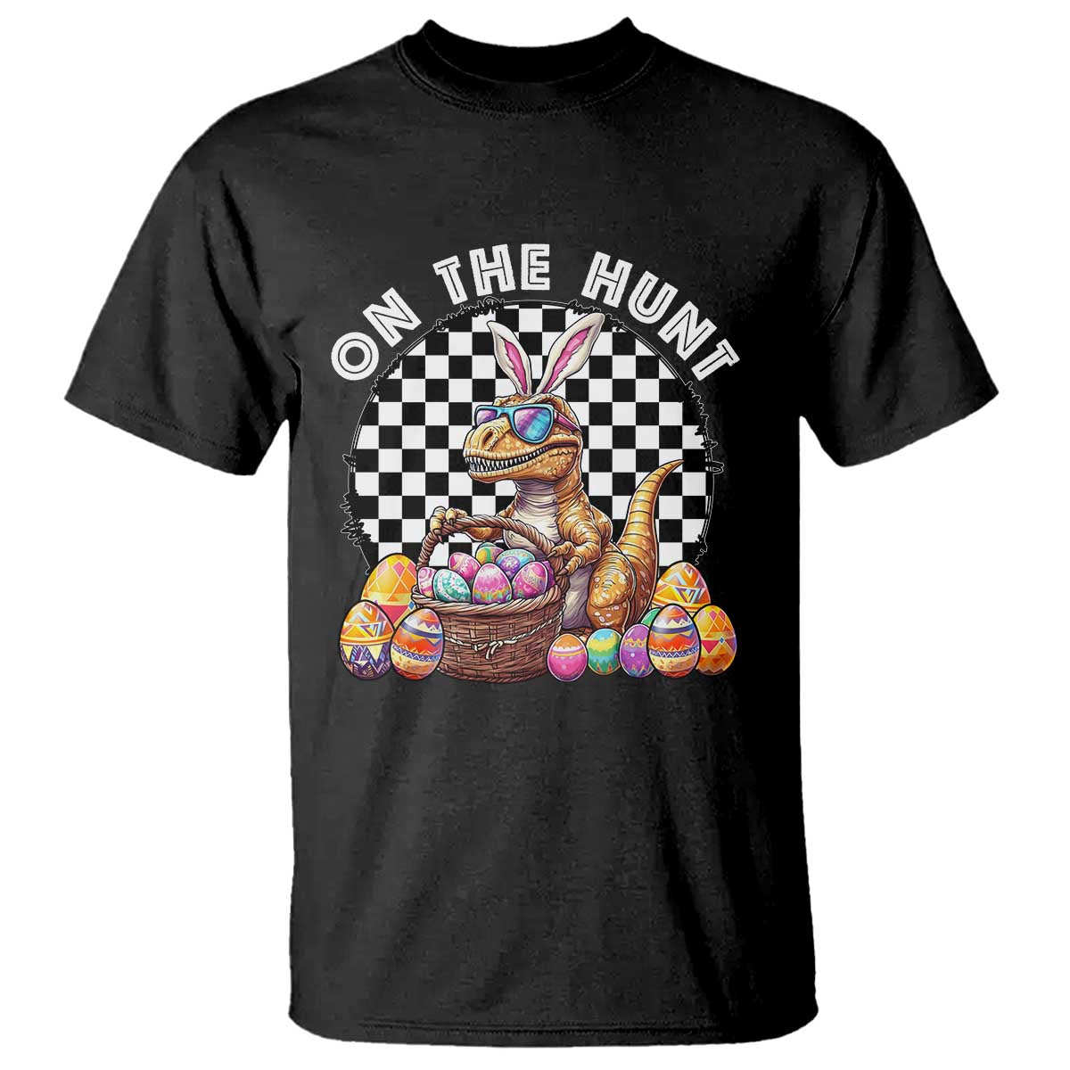 Funny Easter Day Dinosaur Bunny T Shirt On The Hunt Egg Hunting