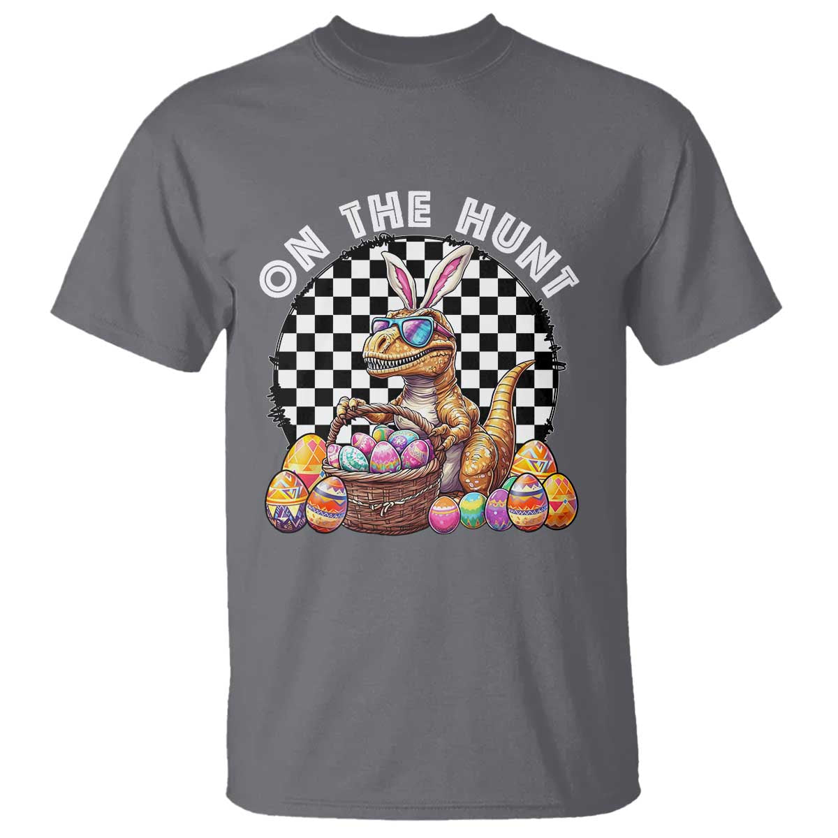 Funny Easter Day Dinosaur Bunny T Shirt On The Hunt Egg Hunting