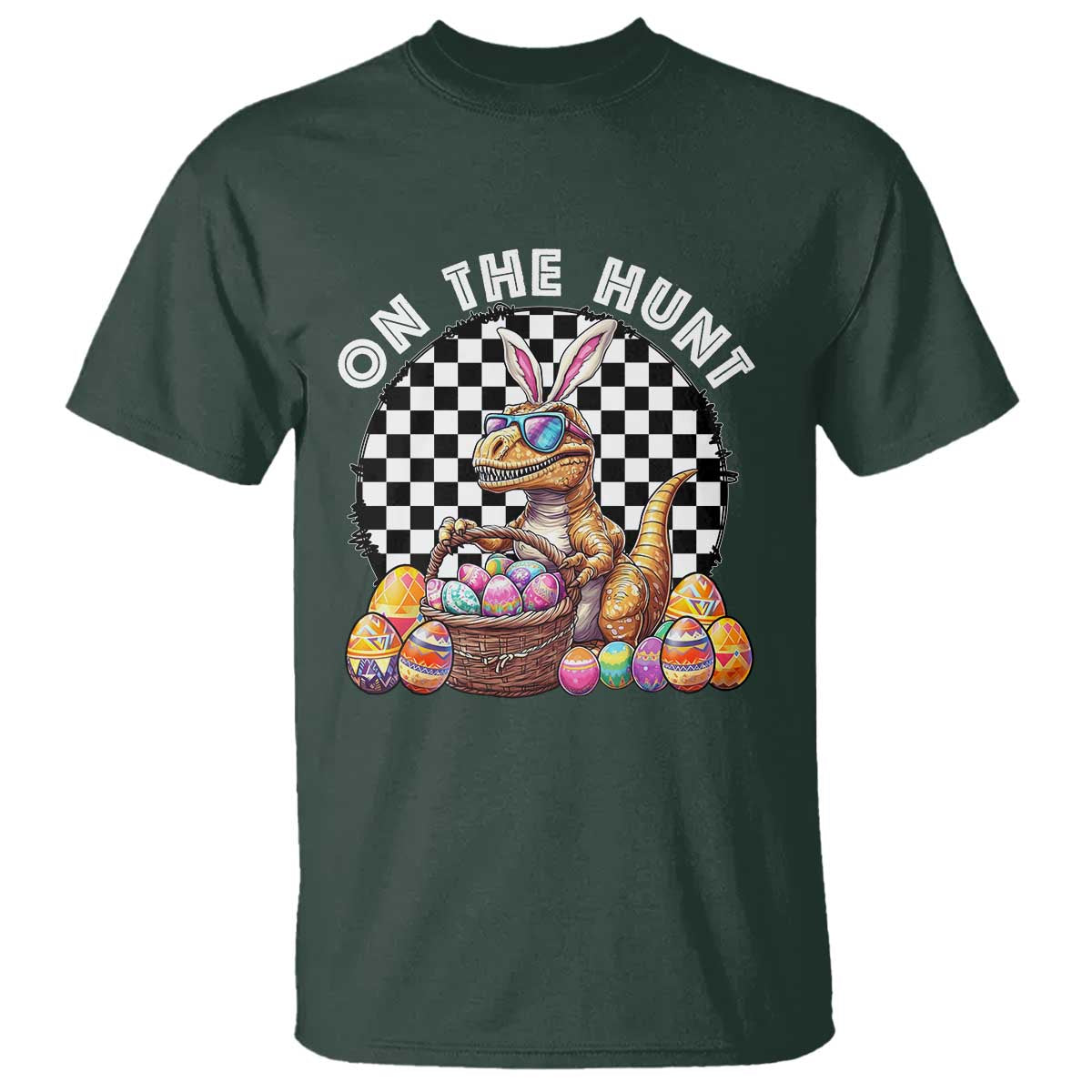 Funny Easter Day Dinosaur Bunny T Shirt On The Hunt Egg Hunting