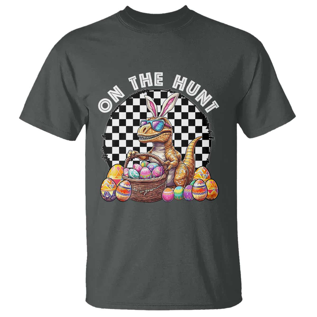 Funny Easter Day Dinosaur Bunny T Shirt On The Hunt Egg Hunting