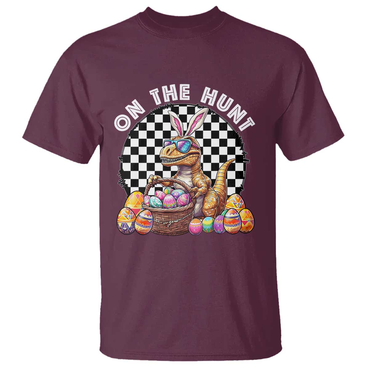 Funny Easter Day Dinosaur Bunny T Shirt On The Hunt Egg Hunting