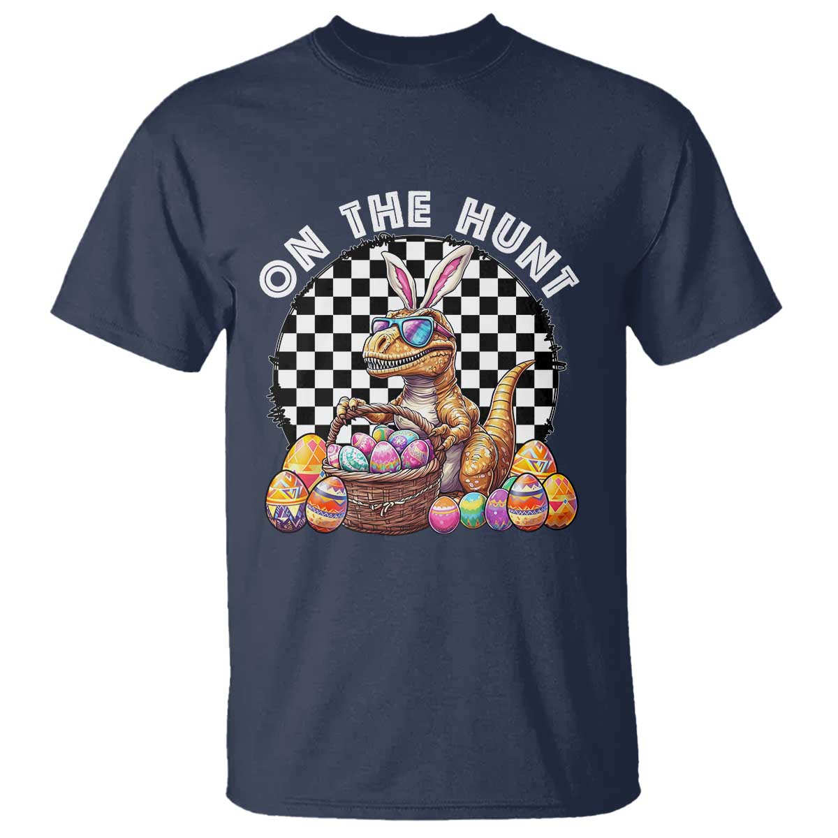 Funny Easter Day Dinosaur Bunny T Shirt On The Hunt Egg Hunting