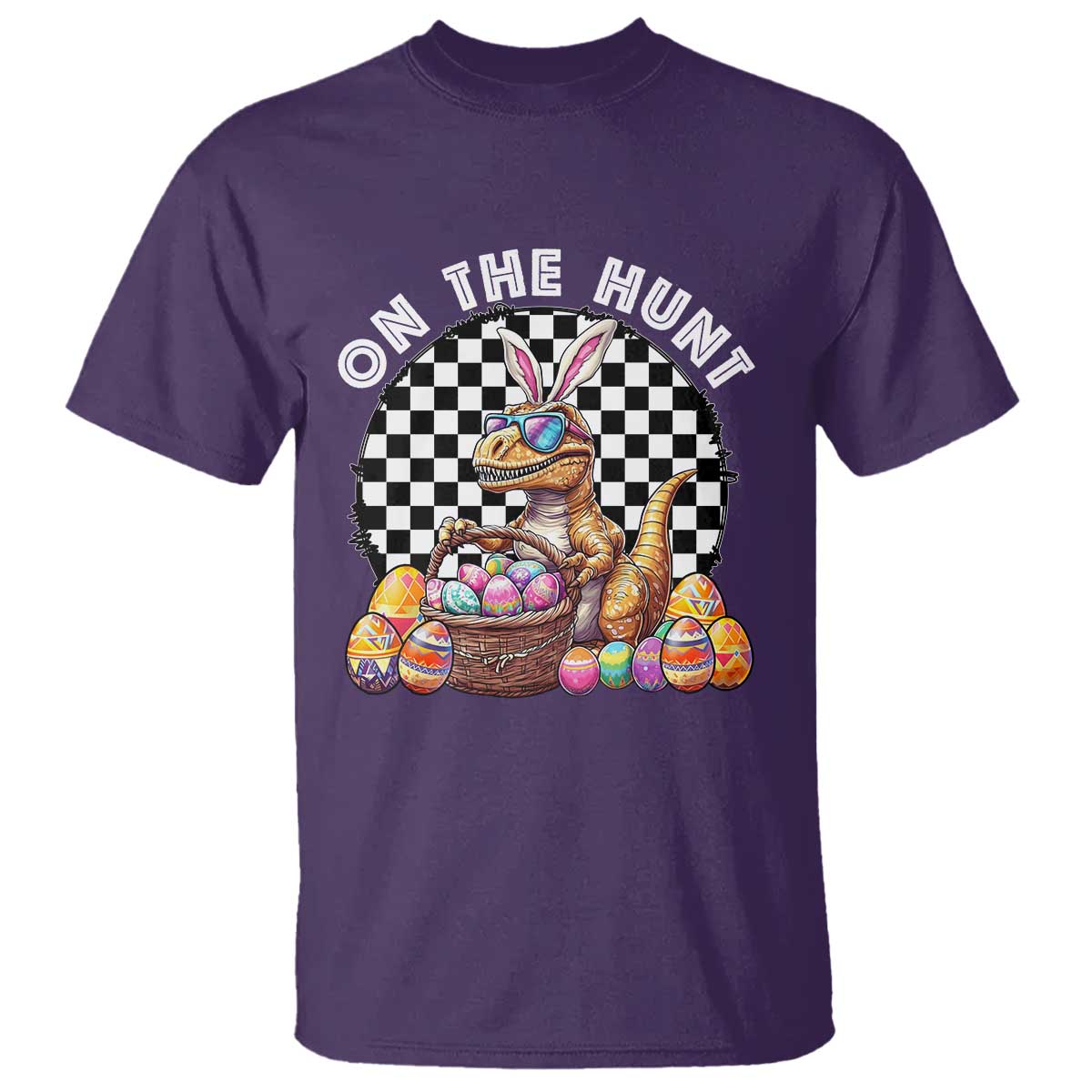 Funny Easter Day Dinosaur Bunny T Shirt On The Hunt Egg Hunting
