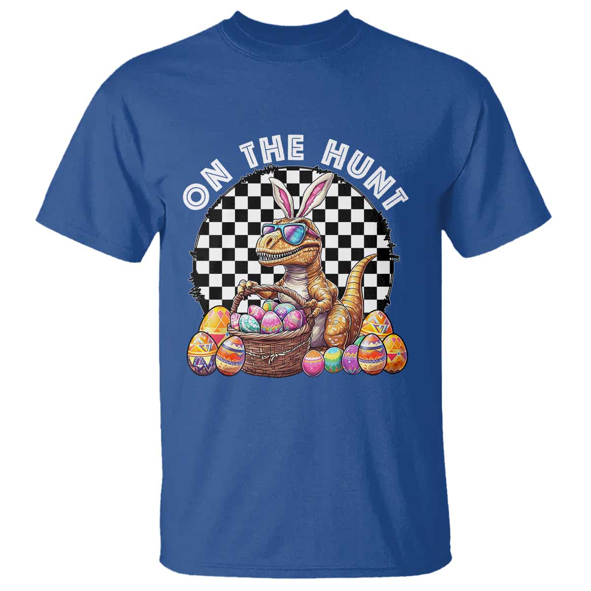 Funny Easter Day Dinosaur Bunny T Shirt On The Hunt Egg Hunting