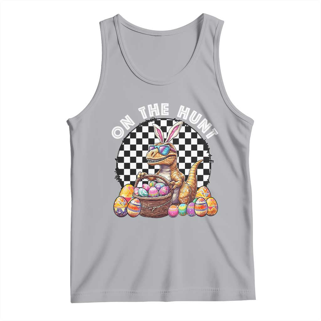 Funny Easter Day Dinosaur Bunny Tank Top On The Hunt Egg Hunting