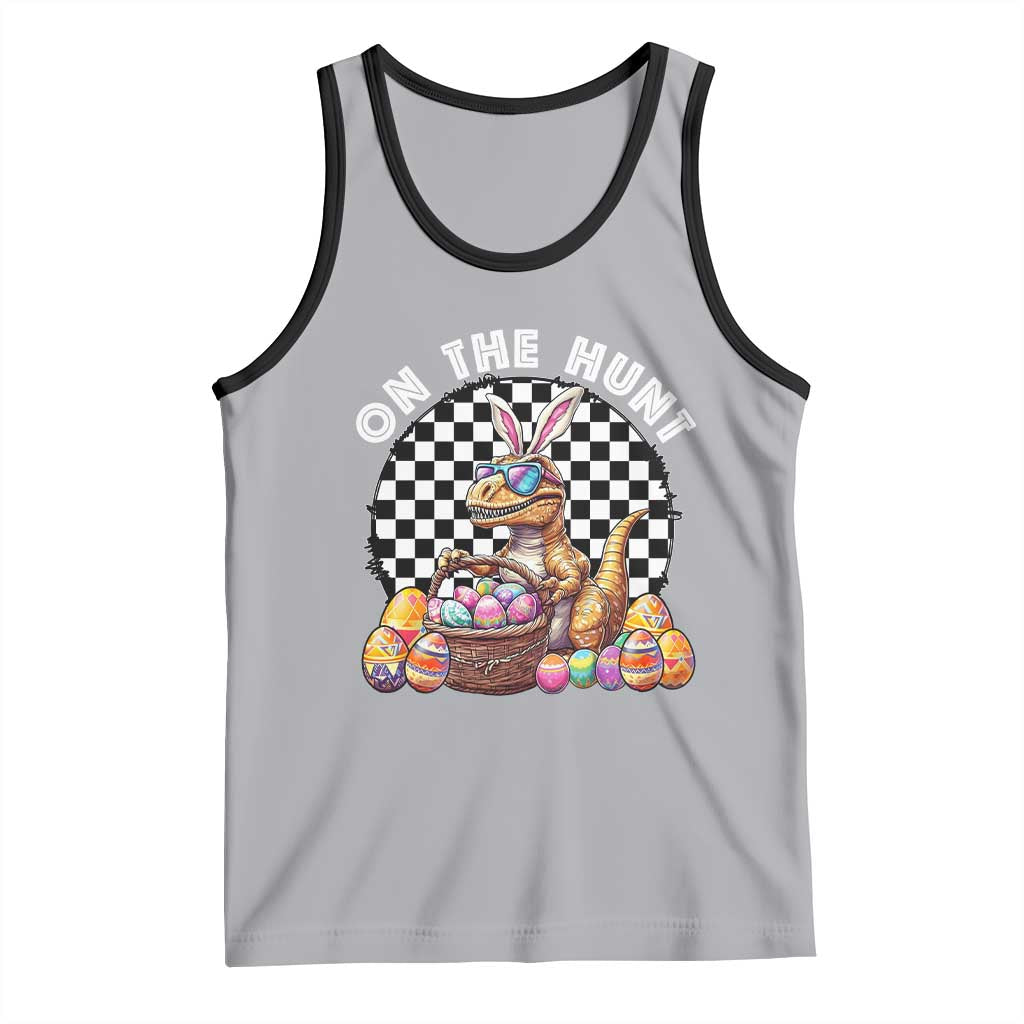 Funny Easter Day Dinosaur Bunny Tank Top On The Hunt Egg Hunting