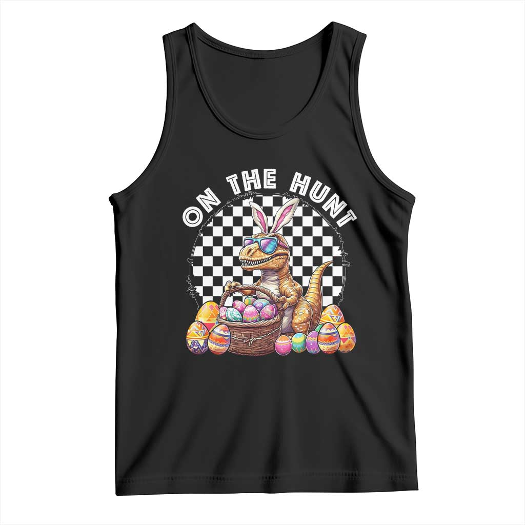Funny Easter Day Dinosaur Bunny Tank Top On The Hunt Egg Hunting