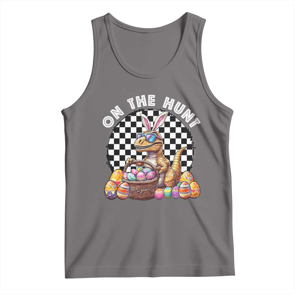 Funny Easter Day Dinosaur Bunny Tank Top On The Hunt Egg Hunting