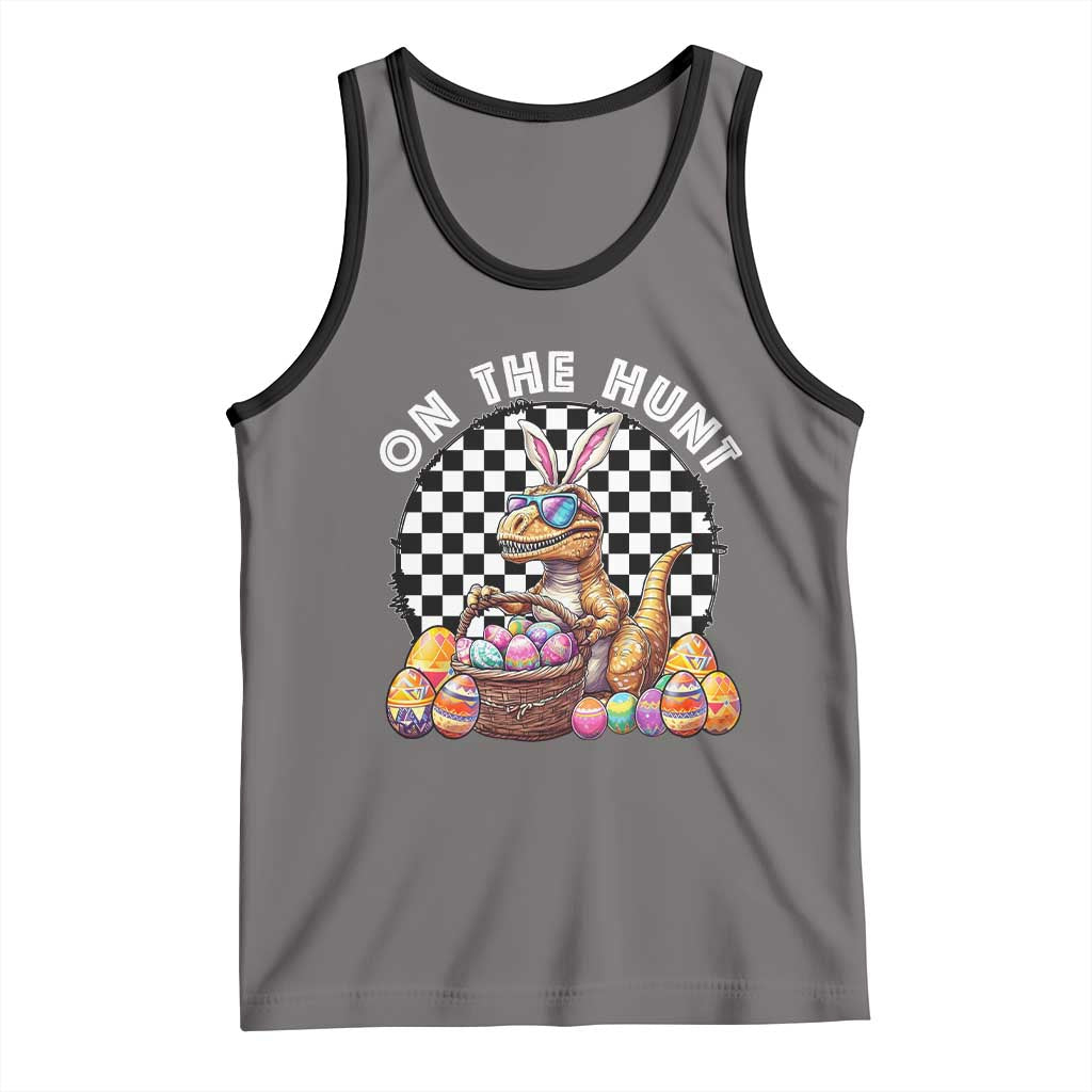 Funny Easter Day Dinosaur Bunny Tank Top On The Hunt Egg Hunting