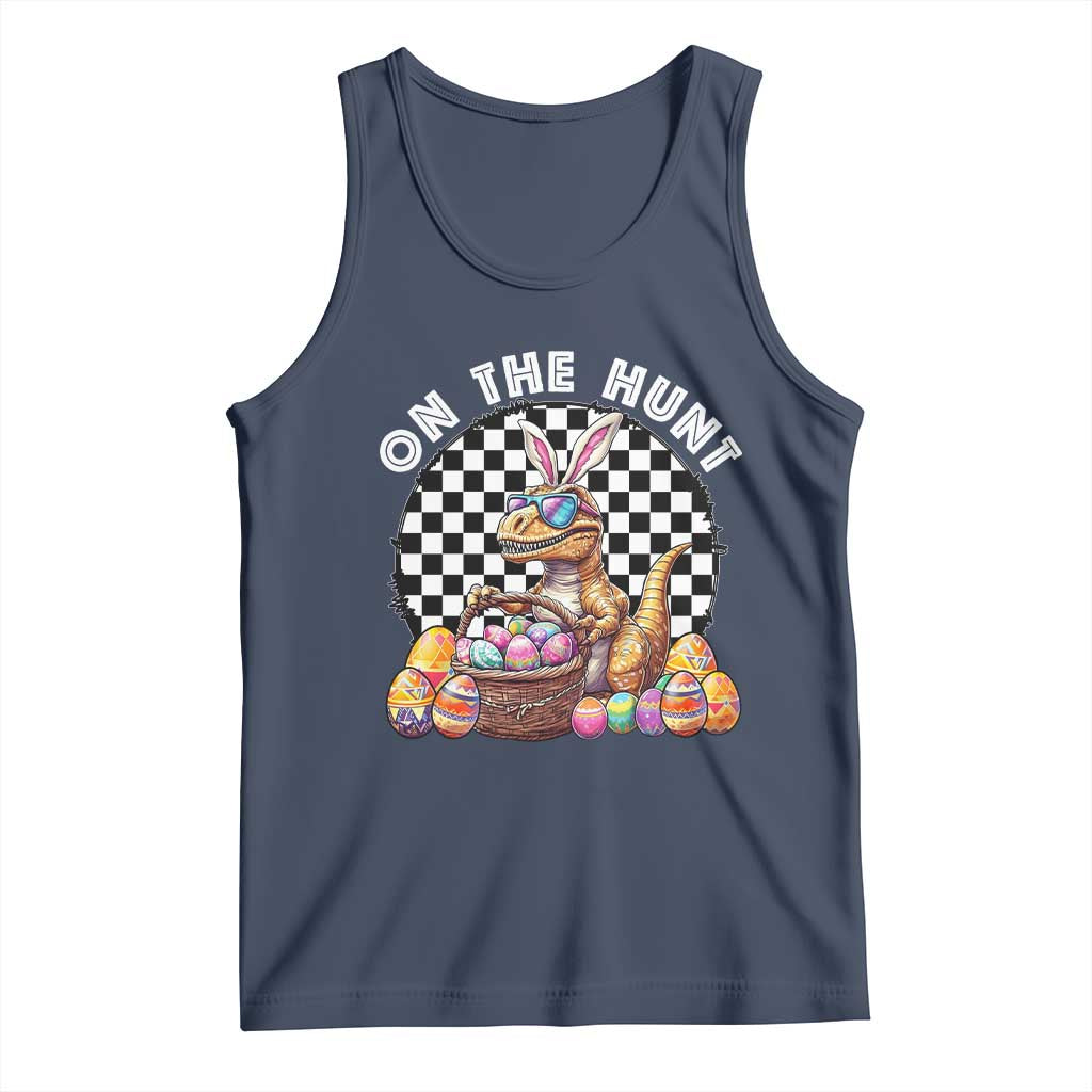 Funny Easter Day Dinosaur Bunny Tank Top On The Hunt Egg Hunting