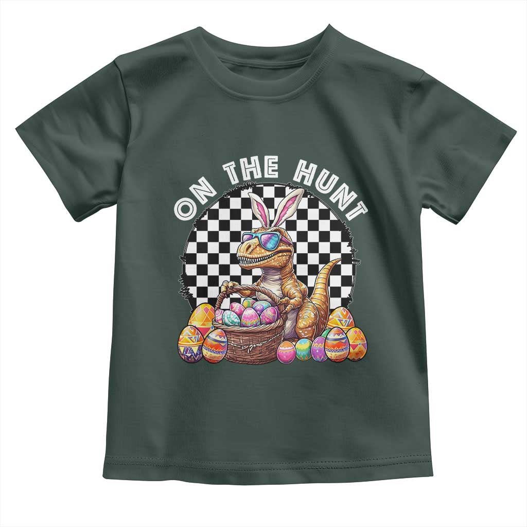 Funny Easter Day Dinosaur Bunny Toddler T Shirt On The Hunt Egg Hunting