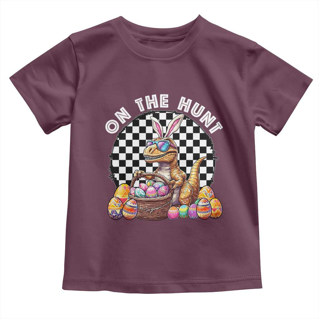 Funny Easter Day Dinosaur Bunny Toddler T Shirt On The Hunt Egg Hunting