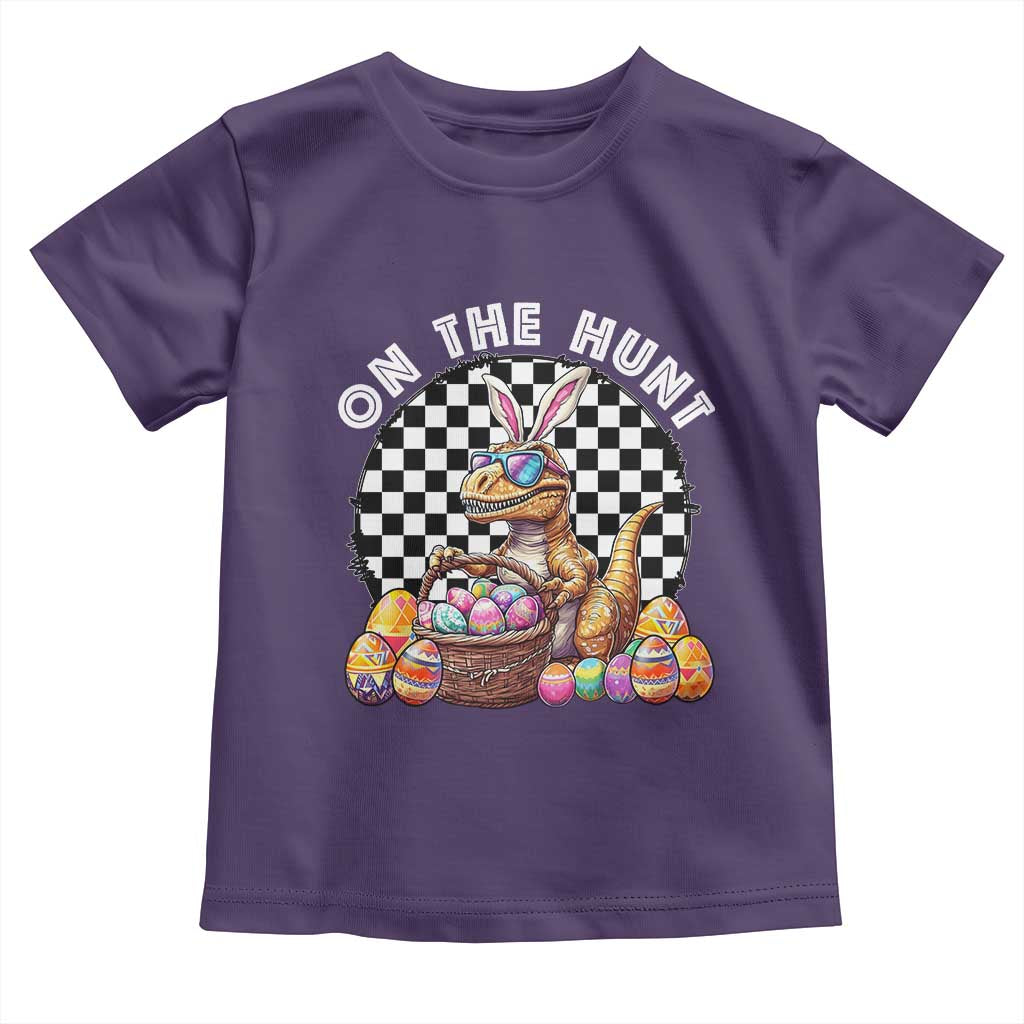 Funny Easter Day Dinosaur Bunny Toddler T Shirt On The Hunt Egg Hunting