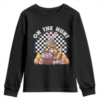 Funny Easter Day Dinosaur Bunny Youth Sweatshirt On The Hunt Egg Hunting