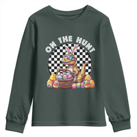 Funny Easter Day Dinosaur Bunny Youth Sweatshirt On The Hunt Egg Hunting