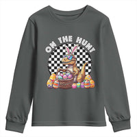 Funny Easter Day Dinosaur Bunny Youth Sweatshirt On The Hunt Egg Hunting