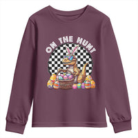 Funny Easter Day Dinosaur Bunny Youth Sweatshirt On The Hunt Egg Hunting