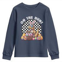 Funny Easter Day Dinosaur Bunny Youth Sweatshirt On The Hunt Egg Hunting
