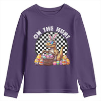 Funny Easter Day Dinosaur Bunny Youth Sweatshirt On The Hunt Egg Hunting