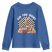 Funny Easter Day Dinosaur Bunny Youth Sweatshirt On The Hunt Egg Hunting