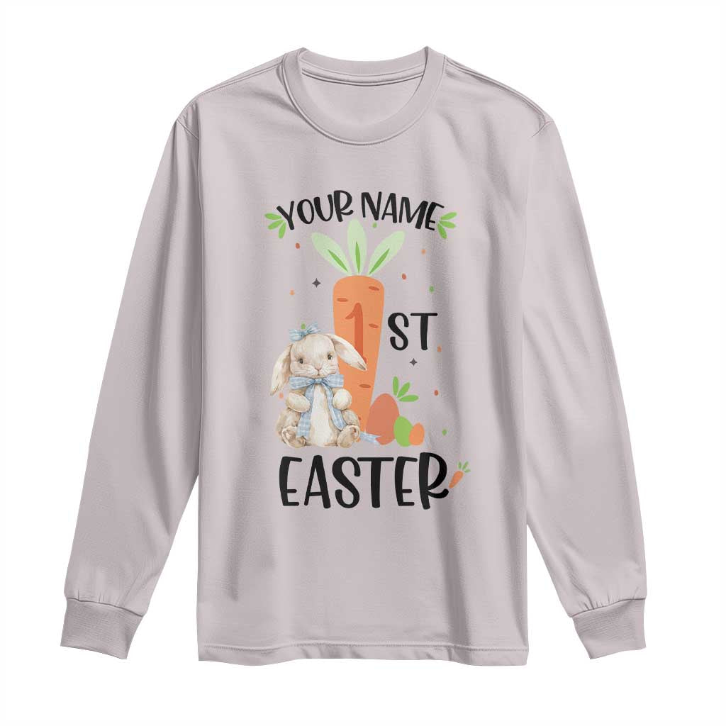 Personalized Easter Day Long Sleeve Shirt Custom Text 1st Easter Cute Bunny Carrot
