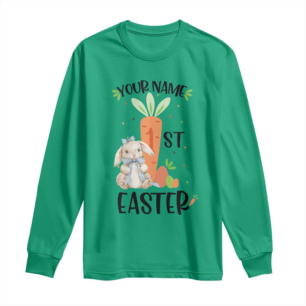 Personalized Easter Day Long Sleeve Shirt Custom Text 1st Easter Cute Bunny Carrot