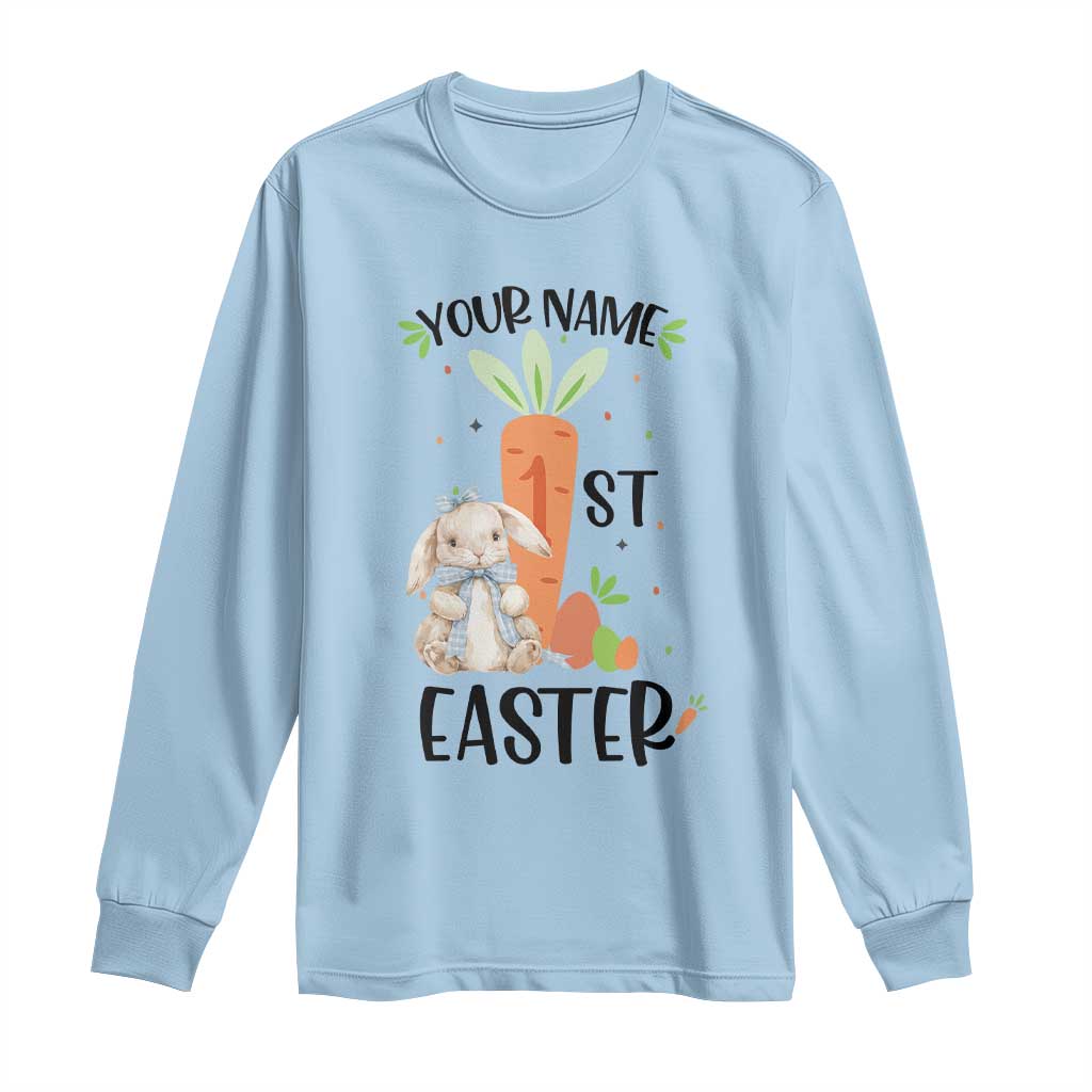 Personalized Easter Day Long Sleeve Shirt Custom Text 1st Easter Cute Bunny Carrot